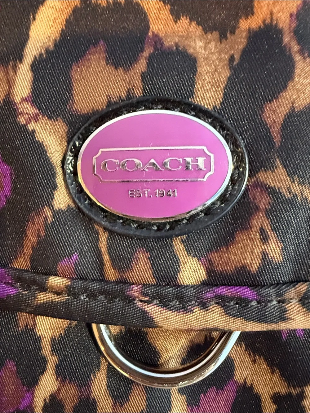 Coach Ocelot Purple Leopard Print Hanging Cosmetic Case Travel Bag